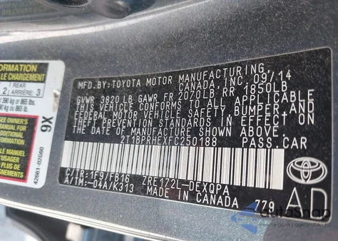 2015 Toyota Corolla Le Eco from USA, damaged, VIN 2T1BPRHEXFC250188